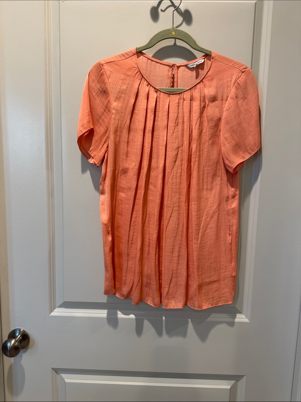 Naked Zebra Peach Short-Sleeve Pleated Blouse